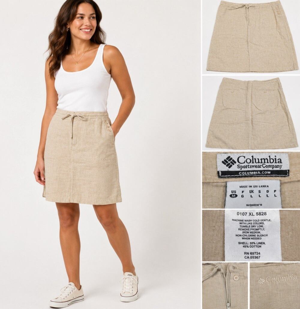 Gorpcore Columbia Sportswear Linen Blend A-Line Skirt Size M Khaki Outdoorsy